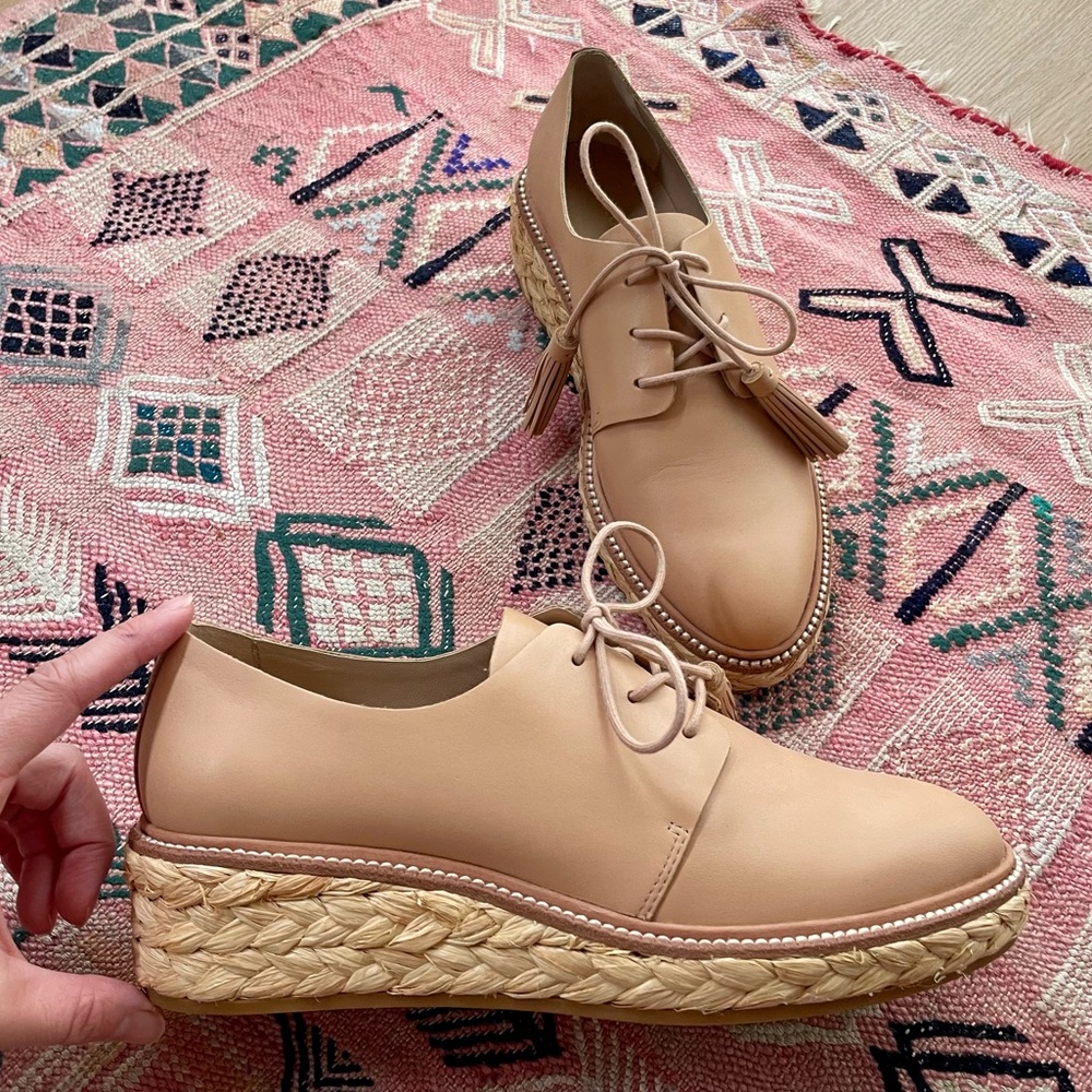 Loeffler Randalll Callie Braided Straw Platform Wedge Oxfords